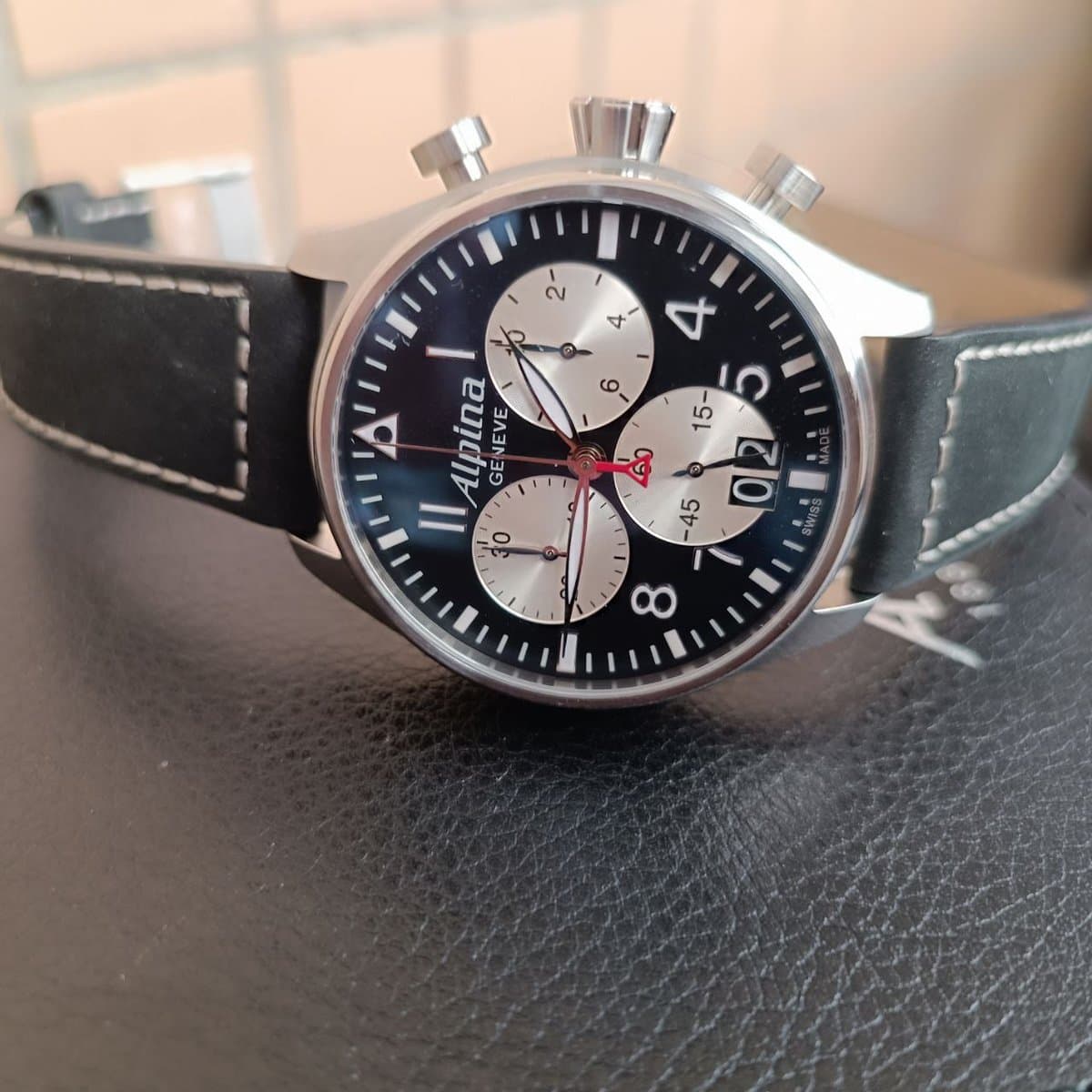 Alpina Startimer PILOT Quartz Chrono Big Date//кожаный ремень 2