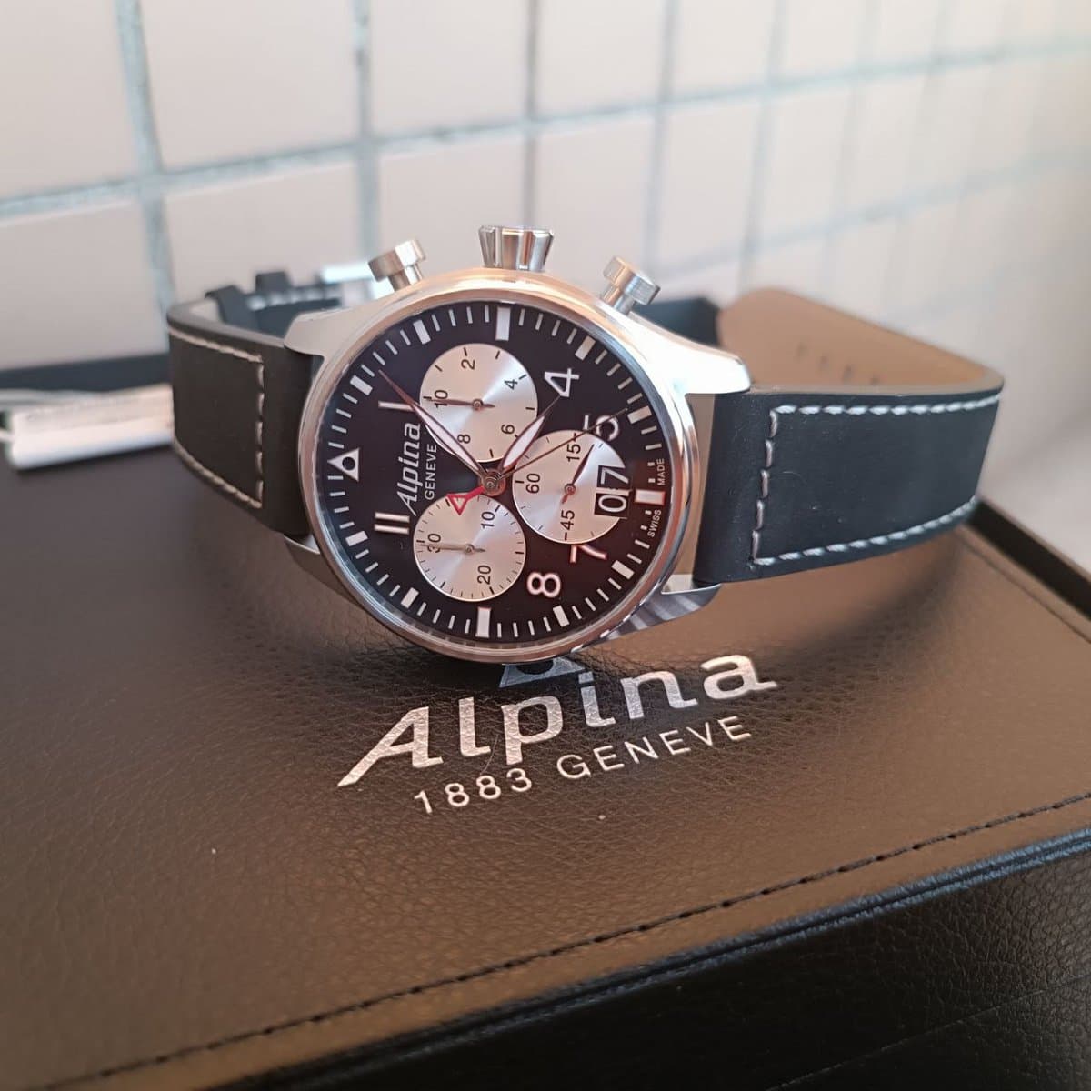 Alpina Startimer PILOT Quartz Chrono Big Date//кожаный ремень 4