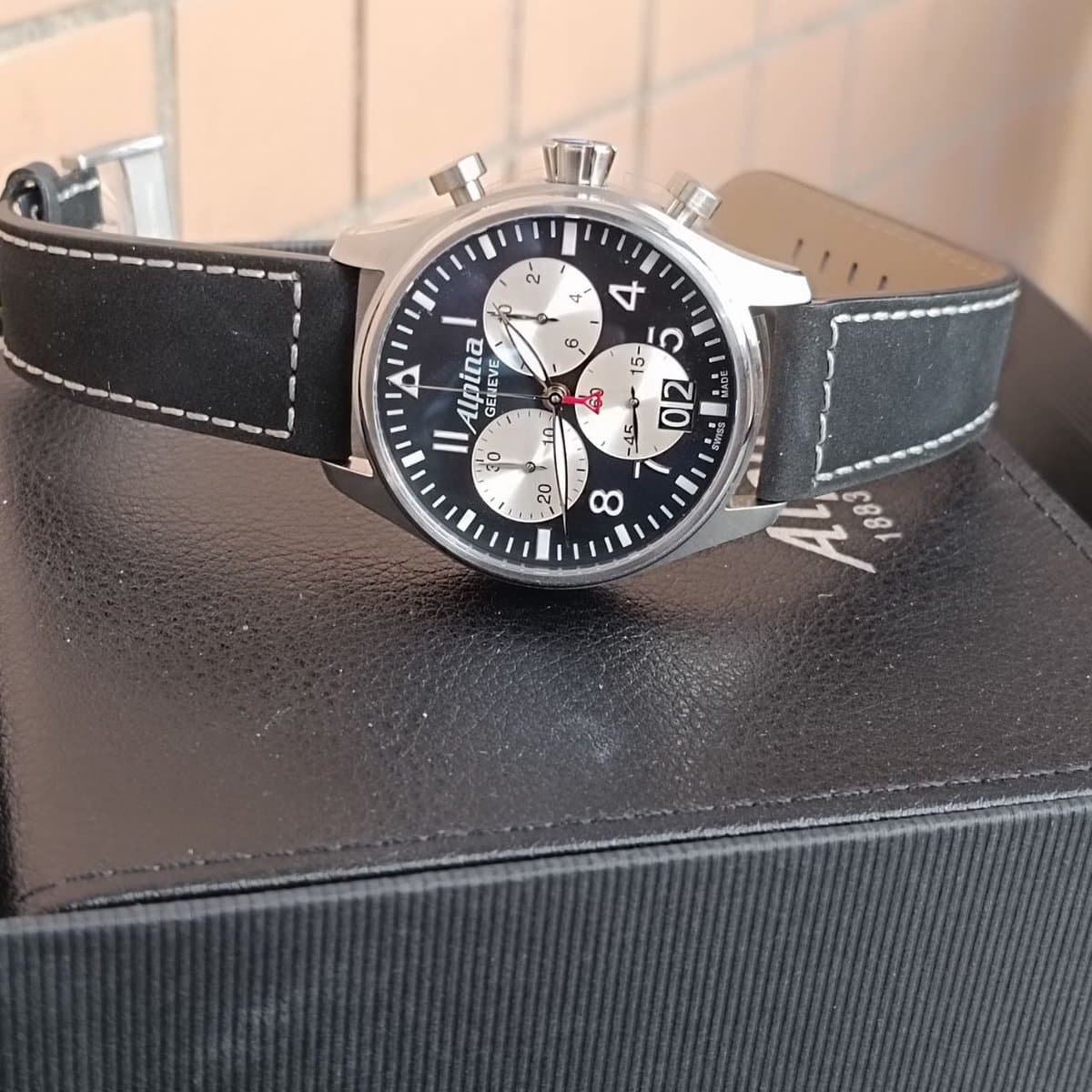 Alpina Startimer PILOT Quartz Chrono Big Date//кожаный ремень 3