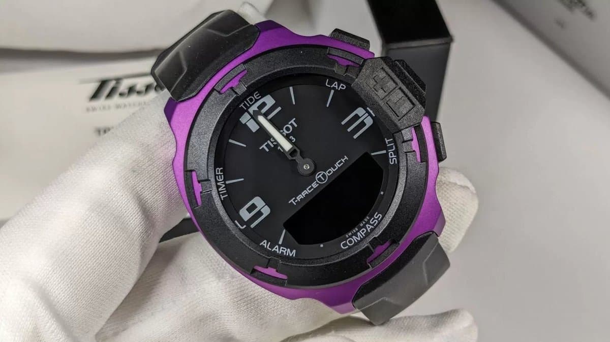 Tissot T081.420.97.057.05 T-TACTILE T-RACE TOUCH чёрный циферблат, чёрный каучуковый ремешок, фиолетовый алюминиевый корпус 42мм (МУЖСКИЕ)