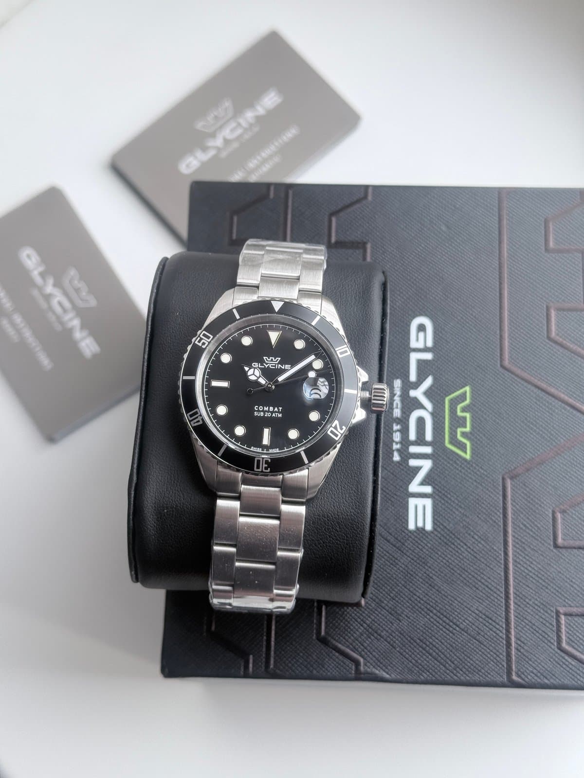 Glycine COMBAT QUARTZ GL1060 BLACK! ЧЁРНЫЙ ЦИФЕР И БЕЗЕЛЬ, САПФИР, ЦИКЛОП, ОТЛИЧНЫЙ СТАЛЬНОЙ БРАСЛЕТ! 2