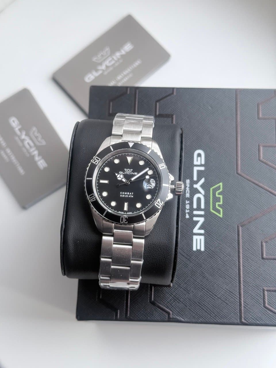 Glycine COMBAT QUARTZ GL1060 BLACK! ЧЁРНЫЙ ЦИФЕР И БЕЗЕЛЬ, САПФИР, ЦИКЛОП, ОТЛИЧНЫЙ СТАЛЬНОЙ БРАСЛЕТ! 5