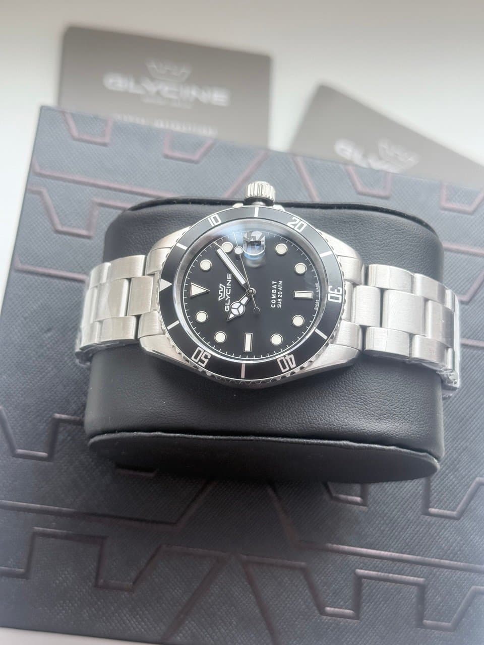 Glycine COMBAT QUARTZ GL1060 BLACK! ЧЁРНЫЙ ЦИФЕР И БЕЗЕЛЬ, САПФИР, ЦИКЛОП, ОТЛИЧНЫЙ СТАЛЬНОЙ БРАСЛЕТ! 6