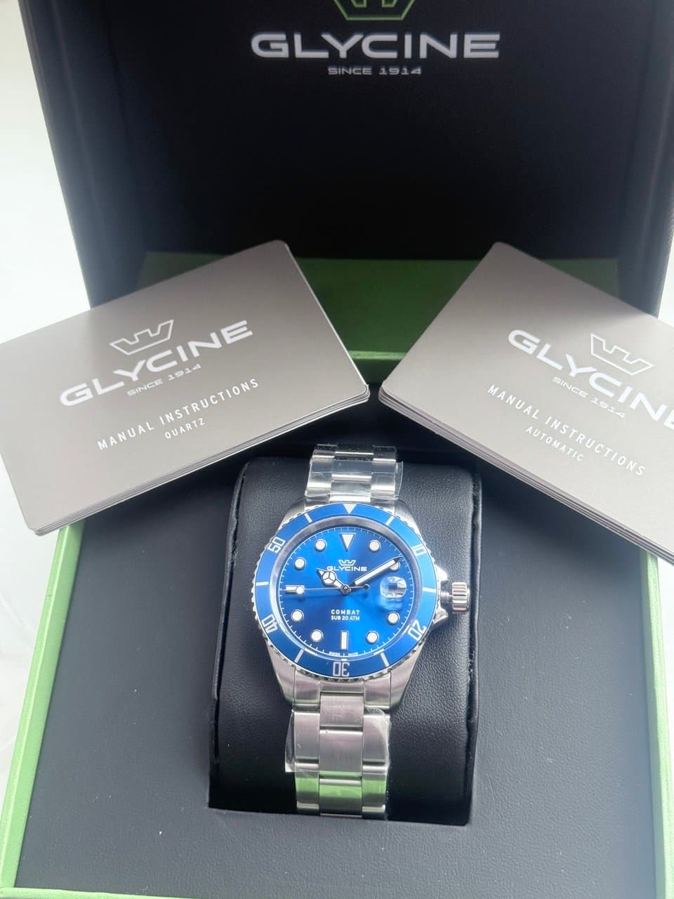 Glycine COMBAT QUARTZ GL1062 BLUE! СИНИЙ ЦИФЕР И БЕЗЕЛЬ, САПФИР, ЦИКЛОП, ОТЛИЧНЫЙ СТАЛЬНОЙ БРАСЛЕТ! 4