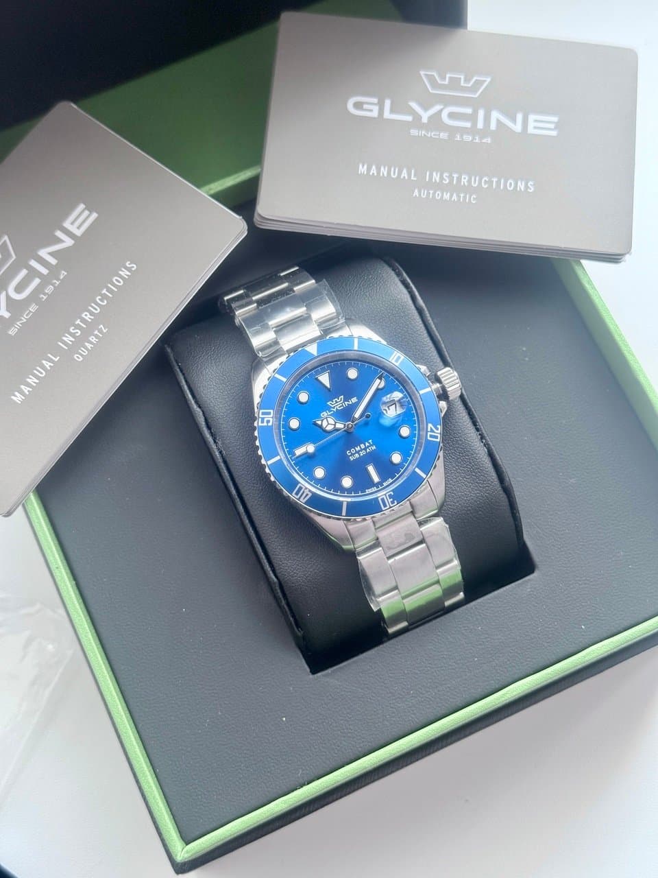 Glycine COMBAT QUARTZ GL1062 BLUE! СИНИЙ ЦИФЕР И БЕЗЕЛЬ, САПФИР, ЦИКЛОП, ОТЛИЧНЫЙ СТАЛЬНОЙ БРАСЛЕТ! 5