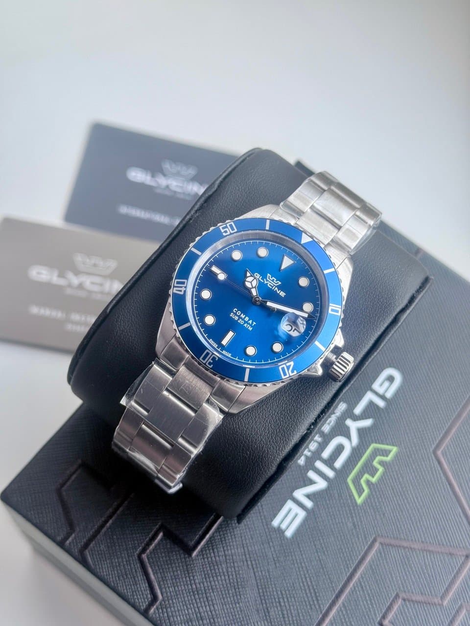 Glycine COMBAT QUARTZ GL1062 BLUE! СИНИЙ ЦИФЕР И БЕЗЕЛЬ, САПФИР, ЦИКЛОП, ОТЛИЧНЫЙ СТАЛЬНОЙ БРАСЛЕТ! 7