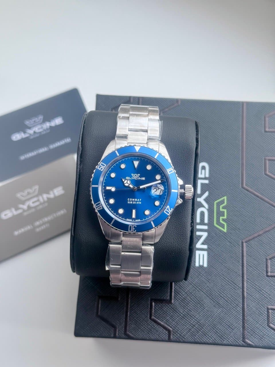 Glycine COMBAT QUARTZ GL1062 BLUE! СИНИЙ ЦИФЕР И БЕЗЕЛЬ, САПФИР, ЦИКЛОП, ОТЛИЧНЫЙ СТАЛЬНОЙ БРАСЛЕТ! 6