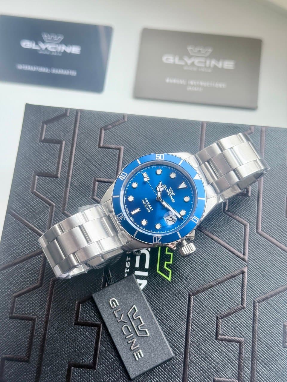 Glycine COMBAT QUARTZ GL1062 BLUE! СИНИЙ ЦИФЕР И БЕЗЕЛЬ, САПФИР, ЦИКЛОП, ОТЛИЧНЫЙ СТАЛЬНОЙ БРАСЛЕТ! 9