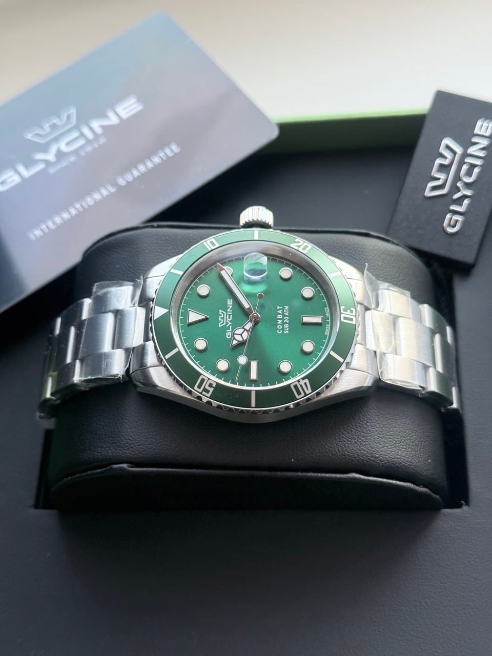 Glycine COMBAT QUARTZ GL1063 HULK! ЗЕЛЁНЫЙ ЦИФЕР И БЕЗЕЛЬ, САПФИР, ЦИКЛОП, ОТЛИЧНЫЙ СТАЛЬНОЙ БРАСЛЕТ! 11