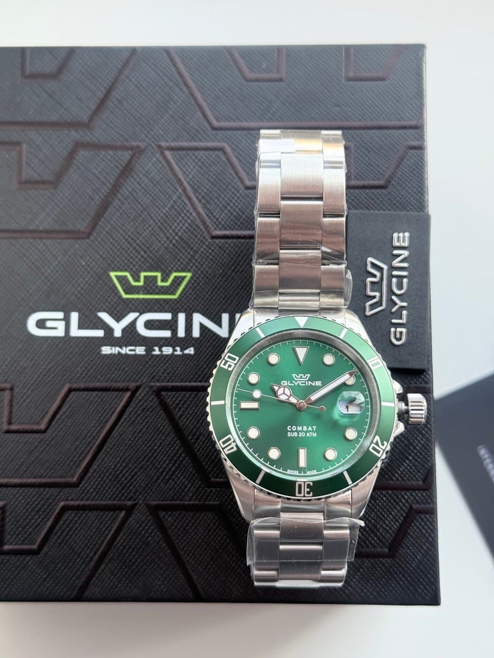 Glycine COMBAT QUARTZ GL1063 HULK! ЗЕЛЁНЫЙ ЦИФЕР И БЕЗЕЛЬ, САПФИР, ЦИКЛОП, ОТЛИЧНЫЙ СТАЛЬНОЙ БРАСЛЕТ! 12